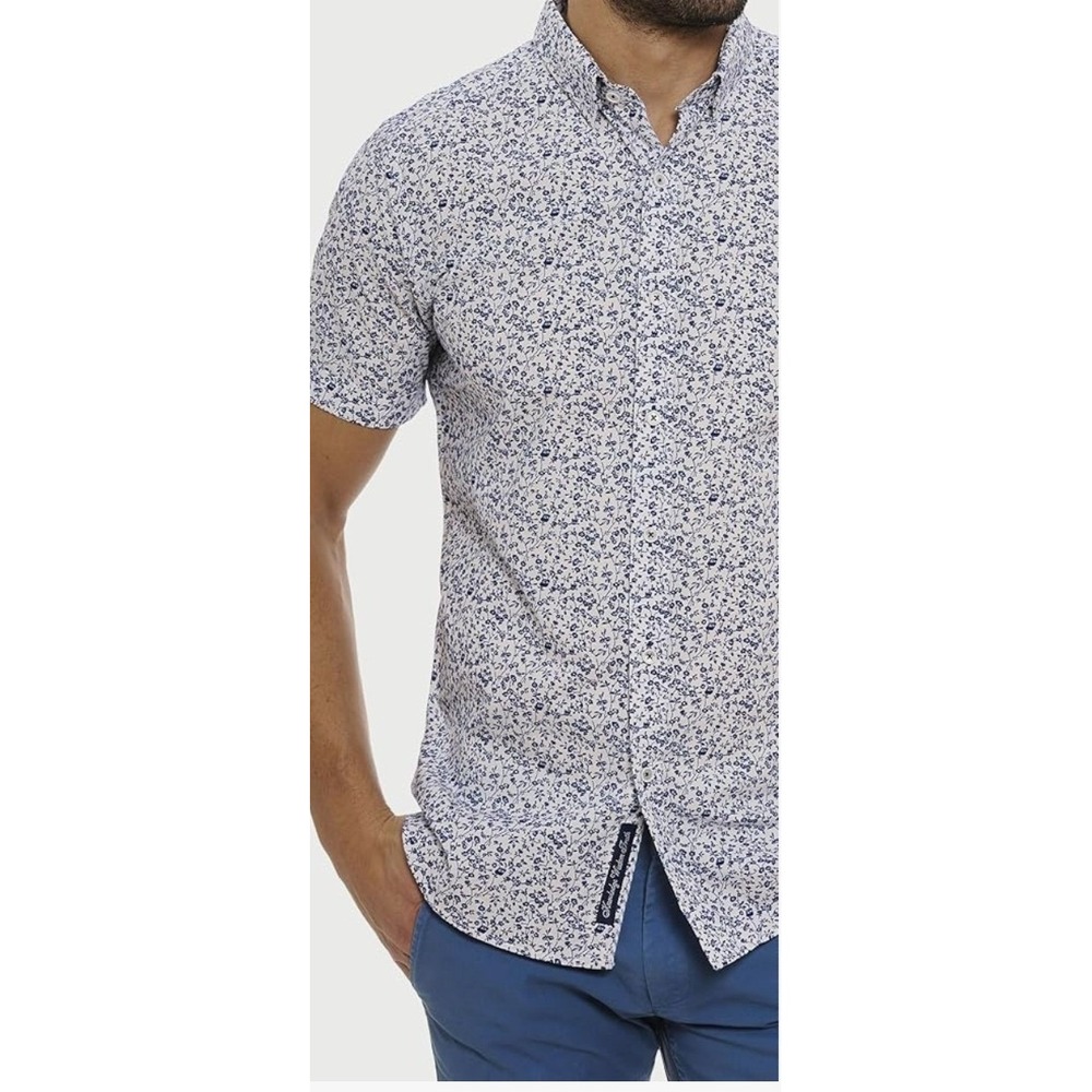 Robert Graham Mens Classic Fit Blue White Floral Short Sleeve Button Down sz lg
